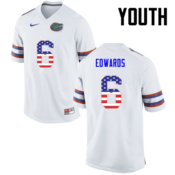 Florida Gators Youth #6 Brian Edwards College Football USA Flag Fashion White